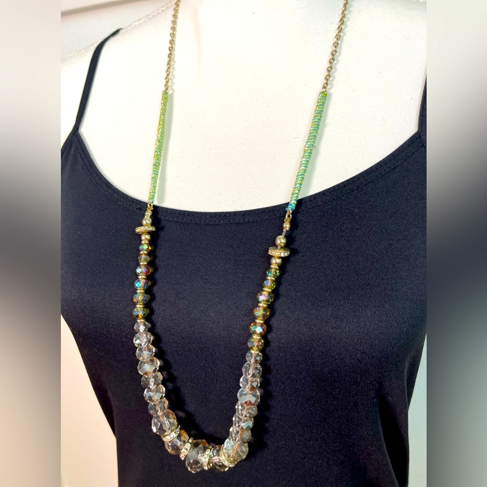 LOFT Ann Taylor Long Beaded Statement Necklace | Sparkly Glam Layered Jewelry